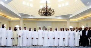 المسئولون خلال افتتاح أحد المساجد بالجهود الذاتية فى الشارقة